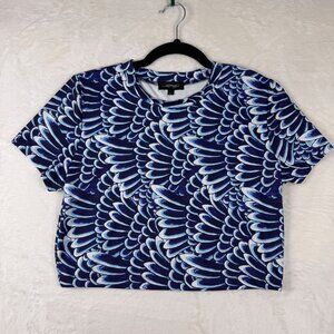 Ed Hardy Blue Abstract Geometric Print Cropped T-shirt Womens Large Y2K‎